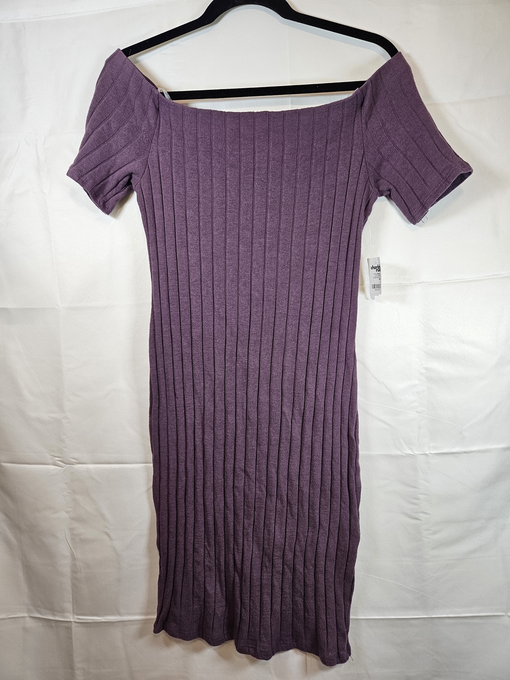 Charlotte Russe Plum Ribbed Off-Shoulder Midi Dress Bodycon Date Cocktails